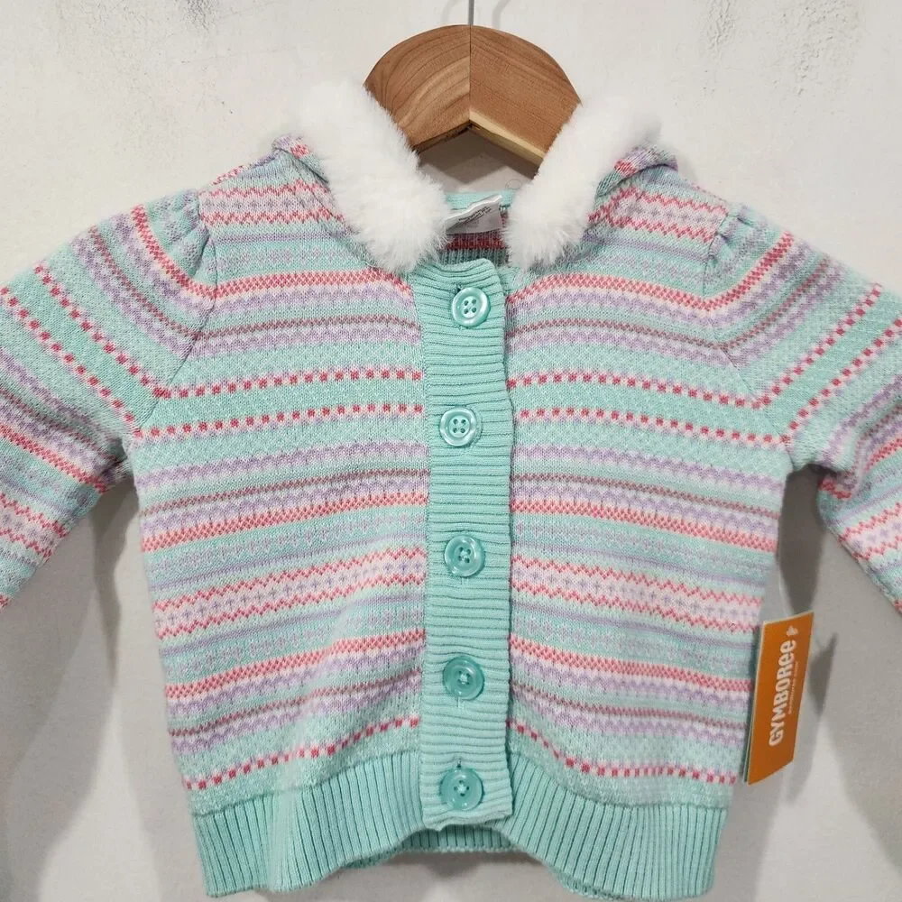 Gymboree Girls Fair Isle Hoodie Cardigan Sweater Iced Mint Baby Girls 2T Toddler